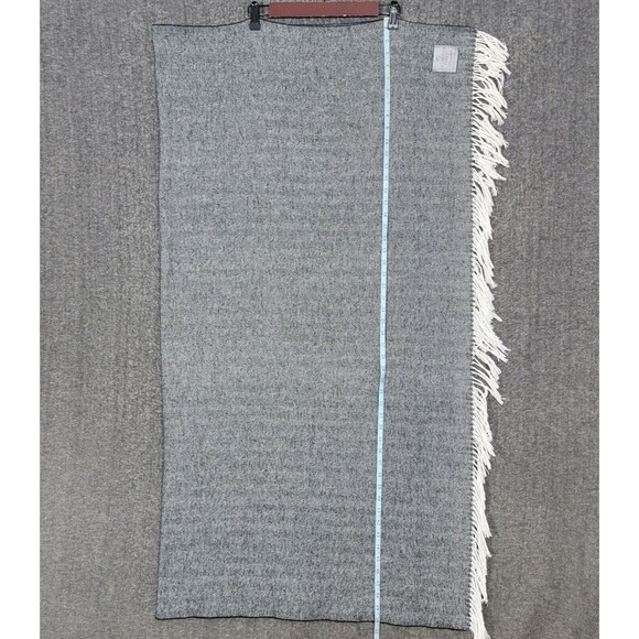 La Limonaia Tessuti Fringe Throw Blanket Blue Herringbone Made in Italy 50x52 - Picture 2 of 8